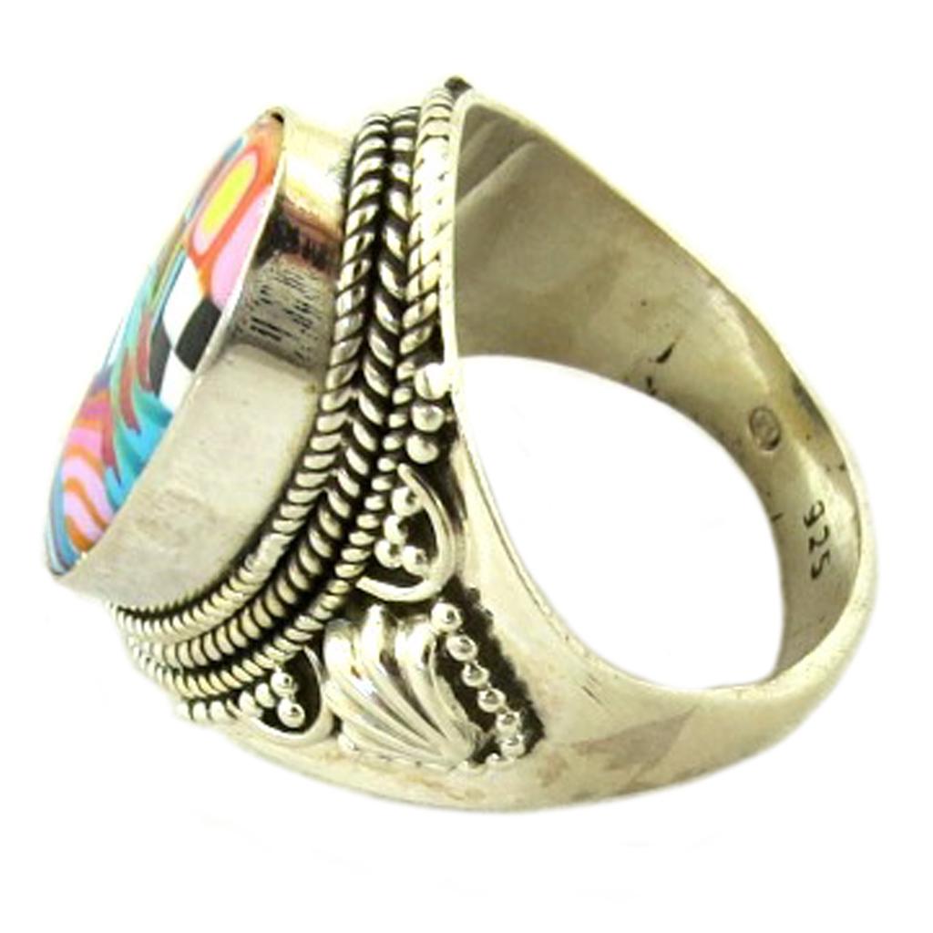Les Trésors De Lily [P9847] - Серебряное кольцо ручной работы "Колумбина и Арлекин" разноцветное серебро - 25x15 мм