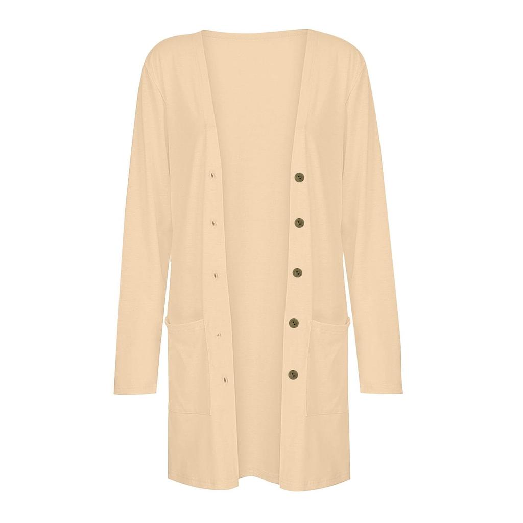 Женская мода Свободный повседневный карманный однотонный кардиган с длинными рукавами на пуговицах Куртка Топы