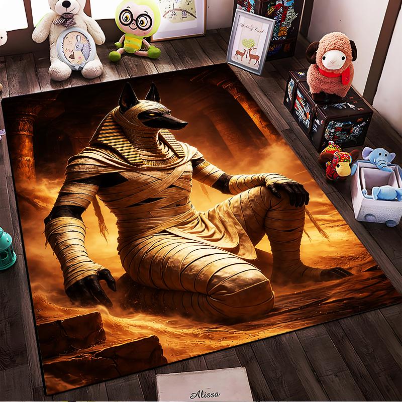 "Egyptian Mythology Anubis Themed Carpet with Mummy Design" Suitable for use as an anti-slip for living room bedroom sofas