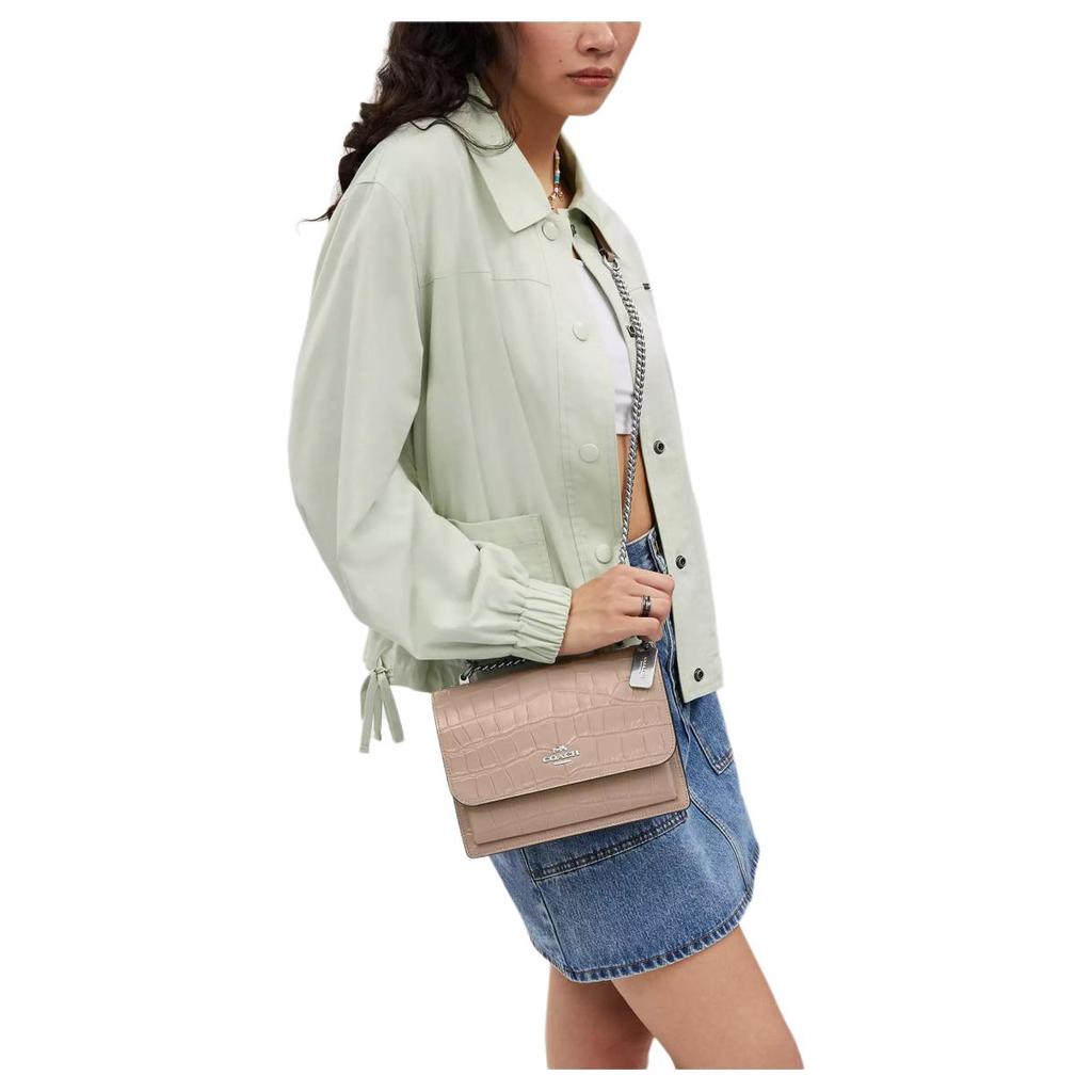 Coach Klare 22 Nameplate Logo Snap Flap Crocodile Embossed Leather Shoulder Crossbody Bag Small Women bags Stone CC840-SVST