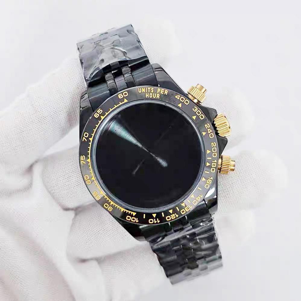 Black 39mm Stainless Steel Watch Case Strap Suitable for 29.5mm Dial Can Be Equipped with VK63A Movement Sapphire Mirror 5ATM 7