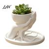 Minimalist PLA Resin Flower Pot 3D Printed Palm Shaped Succulent Planter with Drainage Tray, Holding Modern Aesthetic Desktop Ornament Mini Pot, Small