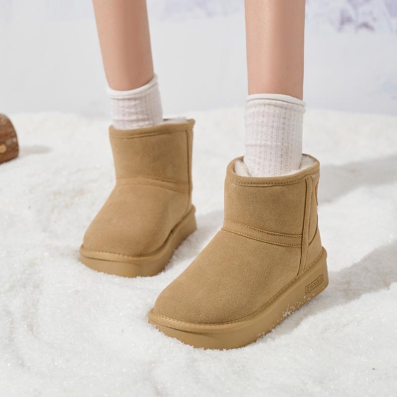 Женские большие размеры мягкая подошва увеличивающая рост зимние теплые с одним стременем из меха одна противоскользящая сноубутсы плюшевая подкладка ботильоны уличные спортивные хлопковые ботинки