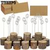 10pcs Wood Card Holders with Swirl Wire and 10pcs Kraft Cards Rustic Table Number Holders Stands Name Cards Holders Wedding Party Food Cards Label