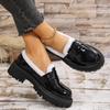 Large Size Velvet Small Leather Shoes for Women's Autumn and Winter New One-pedal Platform Cotton Shoes