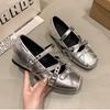 Fashion New Cross Buckle Strap Women Mary Jane Shoes Fashion Butterfly-knot Internal Elevation Shoes Ladies Concise College Style Shoes