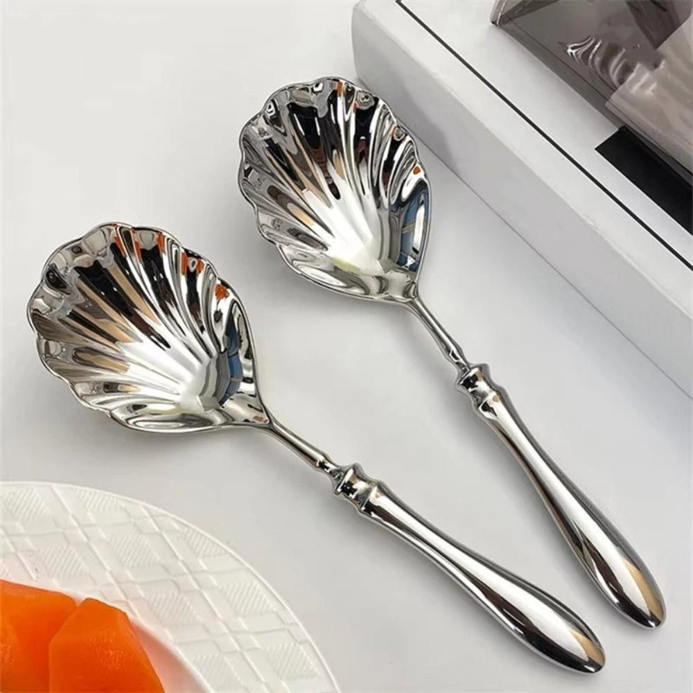 Light Luxury Stainless Steel Spoons Shell Shape Table Serving Spoons Durable Yogurt Spoon Hotel