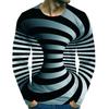 Fashionable Men's Printed T-shirt Optical Illusion Round Neck Long Sleeved Street Harajuku Exaggerated Designer Round Neck Top