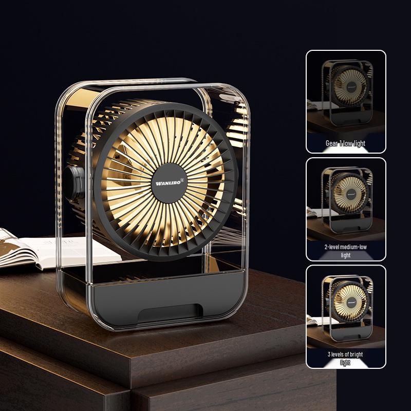 Compact Rechargeable Desktop Fan with Storage Box - Portable, Strong Wind for Dormitory & Office Use