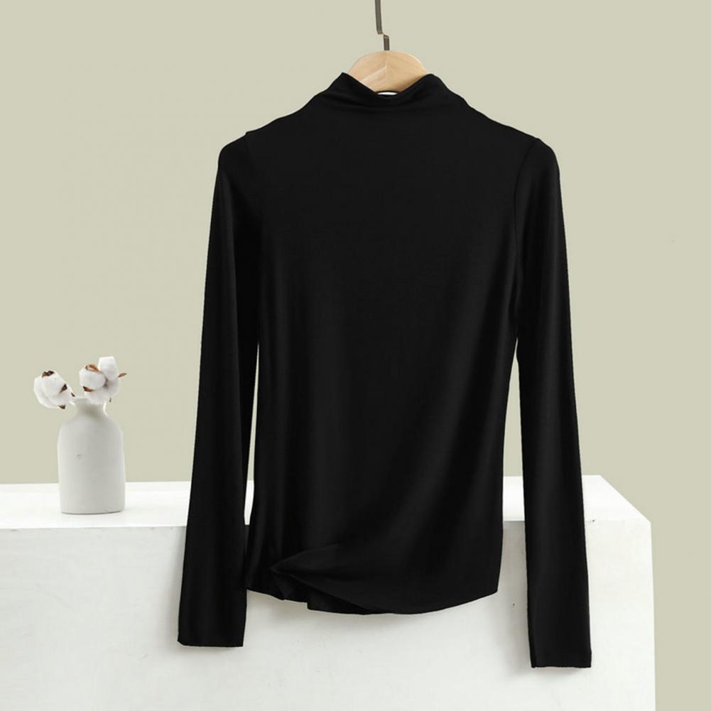 Women Bottoming Top Half-high Collar Long Sleeve Elastic Skinny Soft Warm One Tone Pullover Simple Style Lady Inner Wear Blou