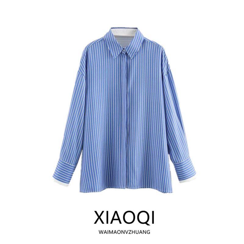 Fashion Style 2024 Autumn New Women's Clothing Loose All-Match Commute Stylish Long Sleeves Stripes Oxford Shirt
