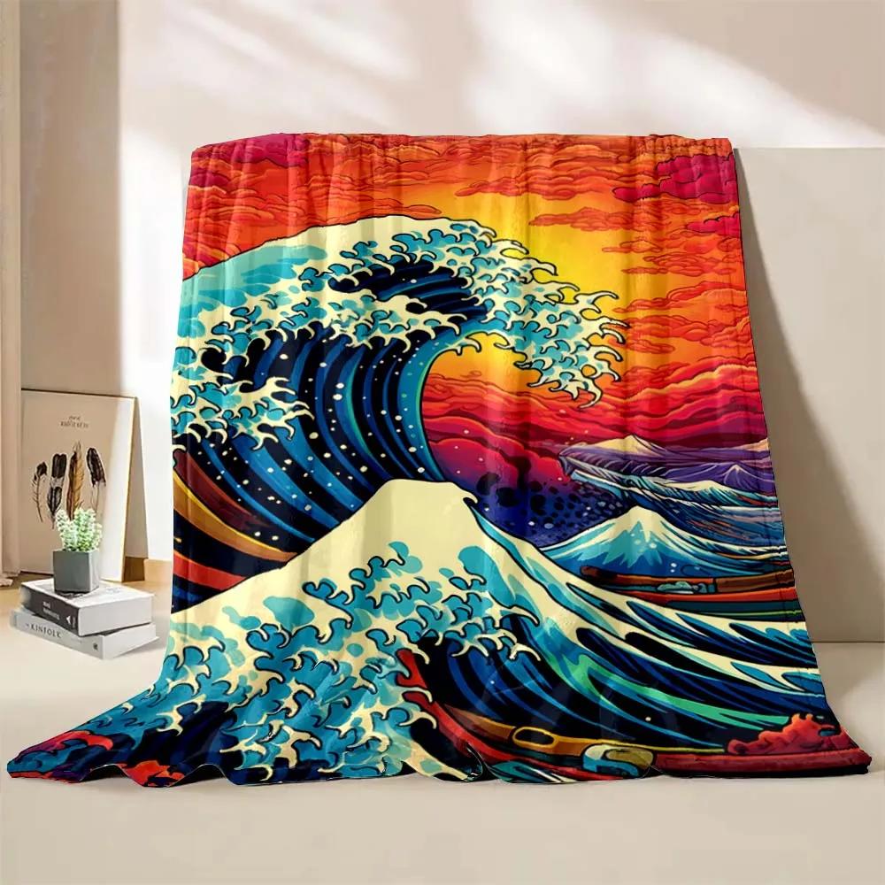 Japan Art The Wave off Kanagawa Printed Blanket Warm Soft and Comfortable Home Travel Blanket Kids Sofa Bedding Cover Blanket