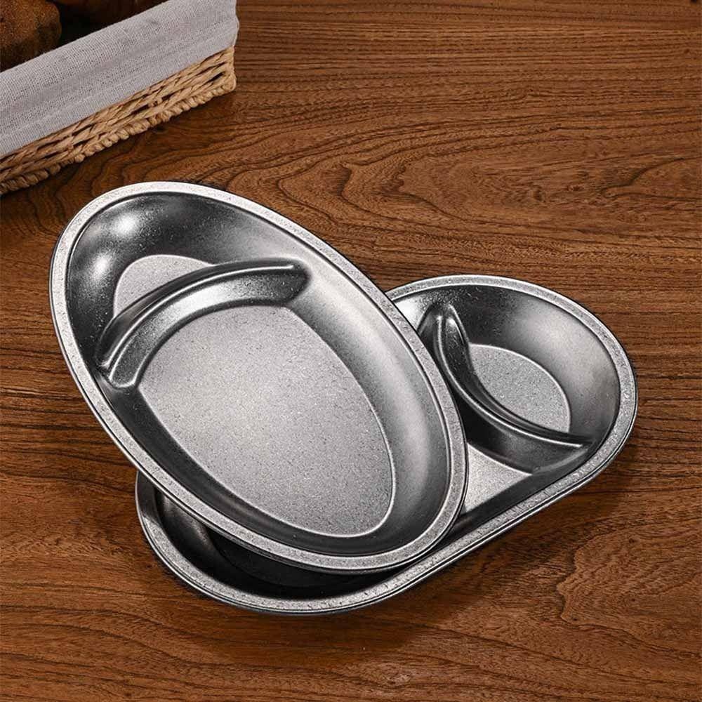 Creative Stainless Steel Snack Plate Oval Shaped Vintage French Fry Dish Retro Flat Bottom Serving Tray Household