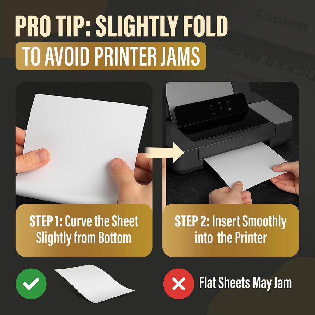 30 Glossy Sticker Sheets 8.5 x 11, Printable Glossy High Resolution Paper for Inkjet Printer (Dyes or PIGMENTS), Papel Adhesivo Brillante Waterproof