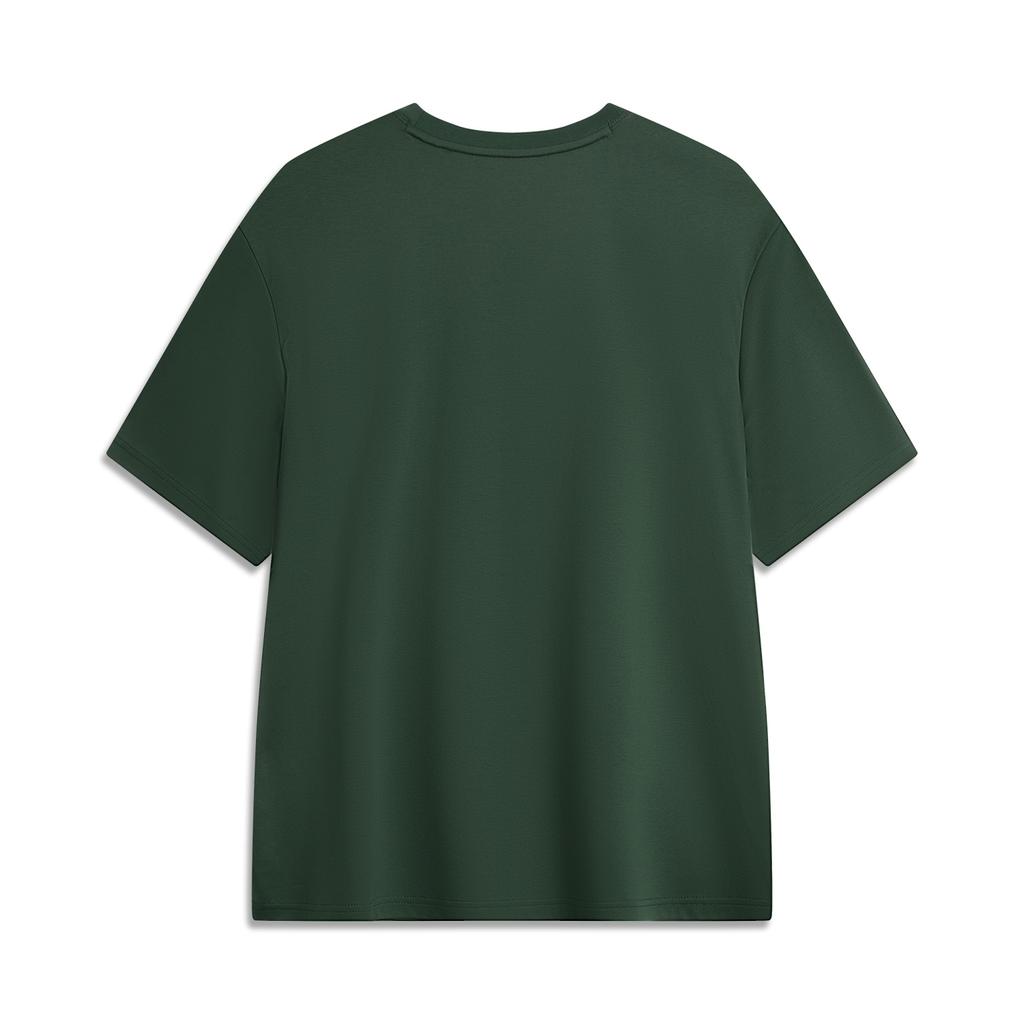 Li Ning Серия Спортивный Стиль Однотонная Дышащая Универсальная Свободная Футболка с Коротким Рукавом Унисекс Футболки Кленово-Зеленый AHSVB91-5