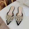 Spring and Autumn Fashion Sexy Women's Shoes Elegant Beaded Crystal Lace Patchwork One Pedal 35-42 Stiletto Slippers 2024 New