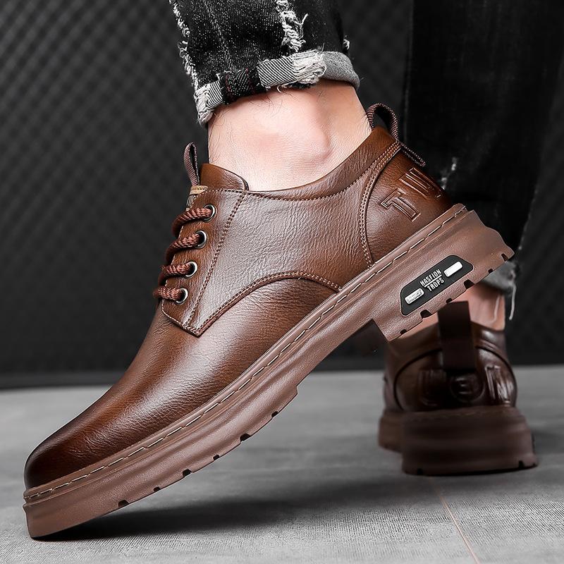 Retro Outdoor Men's Shoes Big-toe Leather Shoes Autumn and Winter New British Style Workwear Shoes Trendy and Versatile Casual Leather Shoes