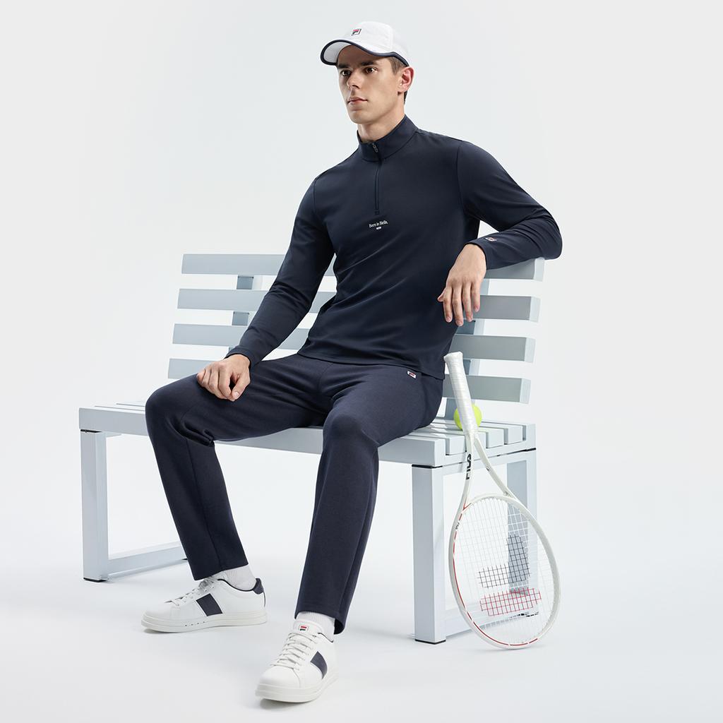 Fila Теннисная мода Минималистичный Спортивный Повседневный Классическая Футболка с Длинным Рукавом Мужские Топы Небесно-Голубой A11M543218FBU