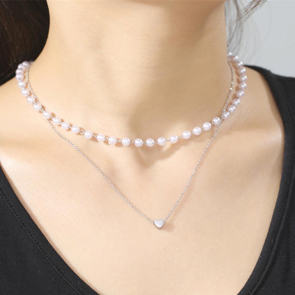 Cazador Trendy Small Heart Imitation Pearl Choker Necklaces for Women Stainless Steel Multilayers Necklaces 2026 Jewelry Gift