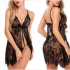 European & American Sexy Eyelash Lace Camisole Nightgown Lingerie Set for Women