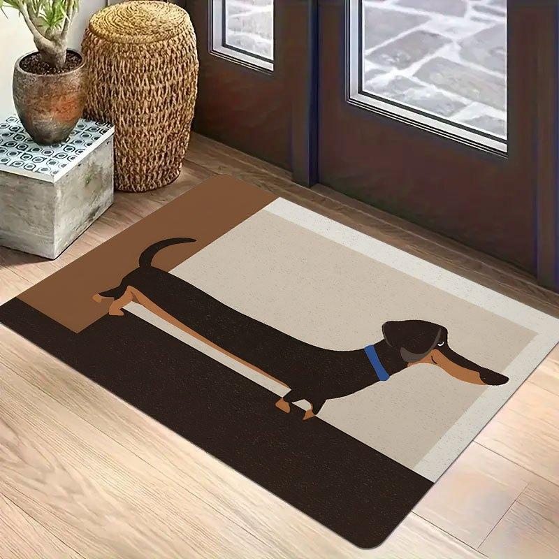 Dachshund Door Mat, Cute Dog Silhouette Entry Rug, Brown and Beige Floor Mat Non-Slip Carpet for Home Entrance Living Room Porch