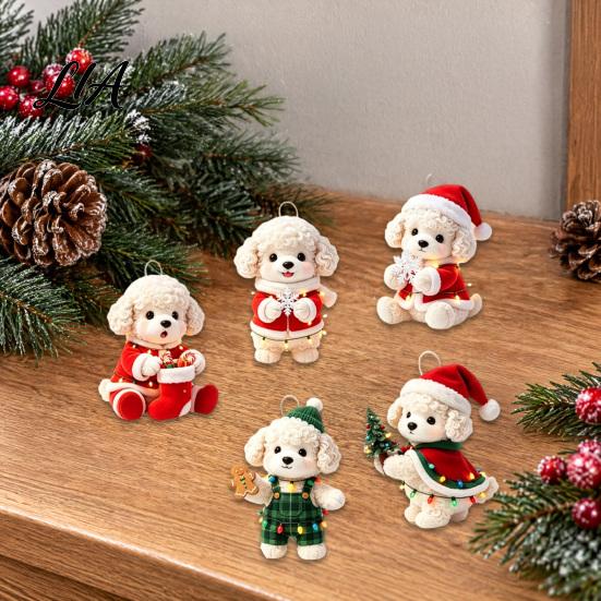Cute Cat Tree Ornaments Christmas Dog Wooden Ornament, 2D Cartoon Puppy Hanging Party Supplies Decor with String, Holiday Decoration