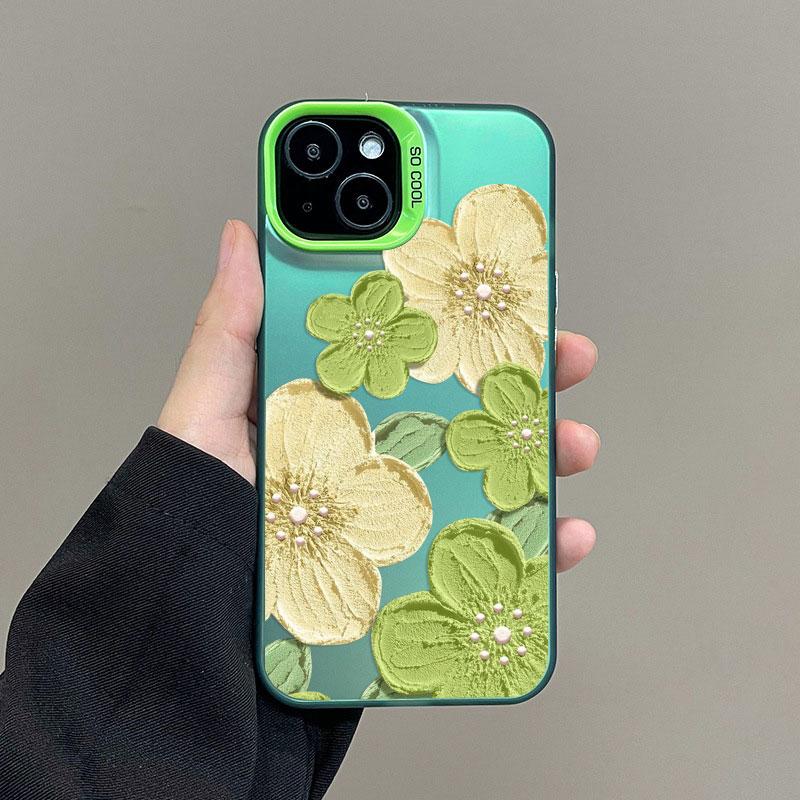 Стильный лазерный чехол для телефона iPhone 14 15 16 Plus Pro Max 17 11 12 13 Mini Pro Max Масляная живопись Цветок Милый Цветочный Задний Чехол