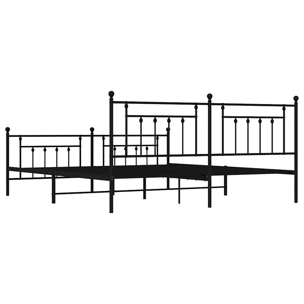 Metal Bed Frame with Headboard and Footboard Black 193 x 203 cm