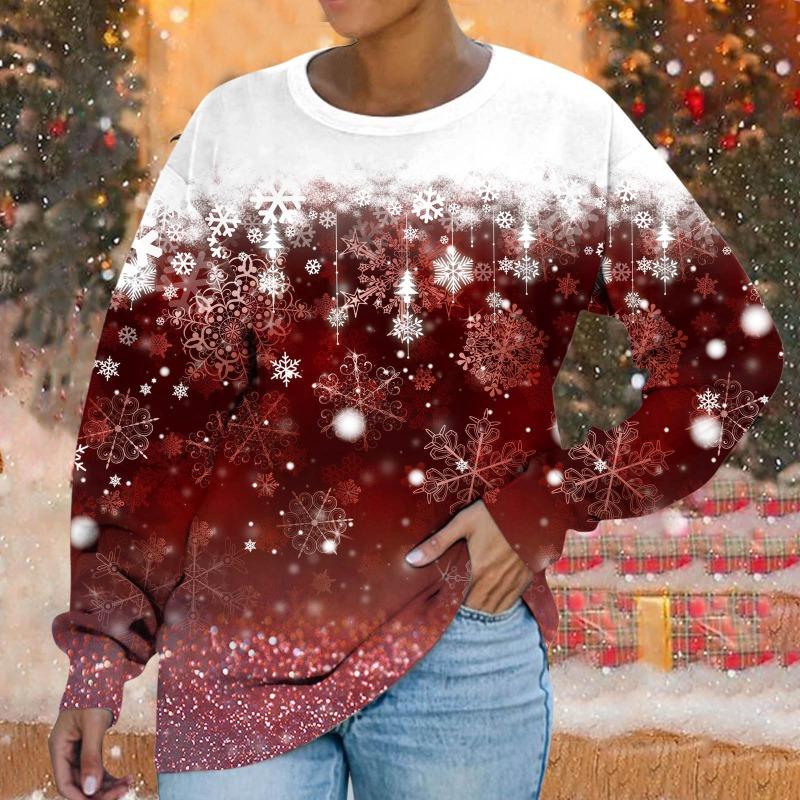 Толстовка с круглым вырезом Рождественская снежинка цифровой принт повседневная весна осень свободная женская толстовка Пуловеры и длинные рукава (Женский)