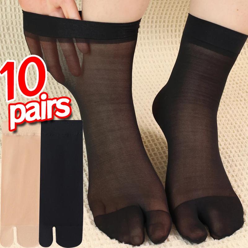 Two Toed Crystal Silk Socks Clear White Black Breathable Cool Stockings Unisex Japanese Men Women Summer Ultra-Thin Tabi Socks