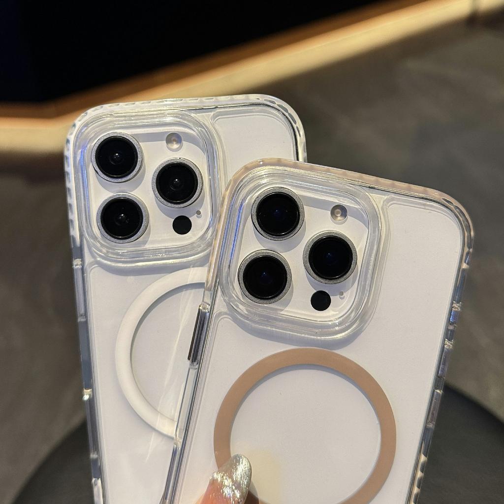 For iPhone 16 Pro Max Case Compatible with MagSafe TPU PC Clear Phone Cover with Metal Buttons