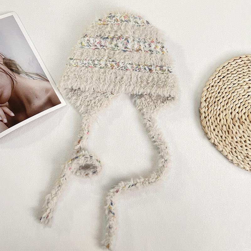 Color Matching Plush Hat for Women, Thickened In Autumn and Winter, Warm and Cold-proof, Small-faced Outdoor Knitted Headgear