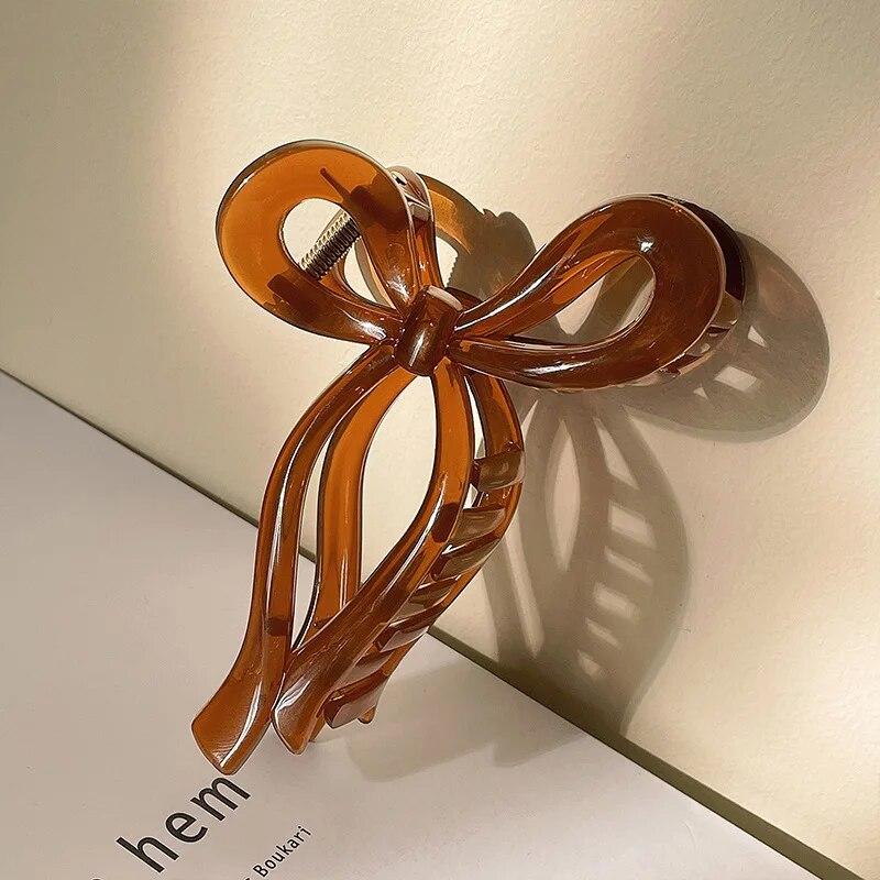 AWAYTR бант с хвостиком, большой коготь, аксессуары для волос в форме краба для женщин, однотонные акриловые заколки с бантом, заколки для волос, заколки для девочек