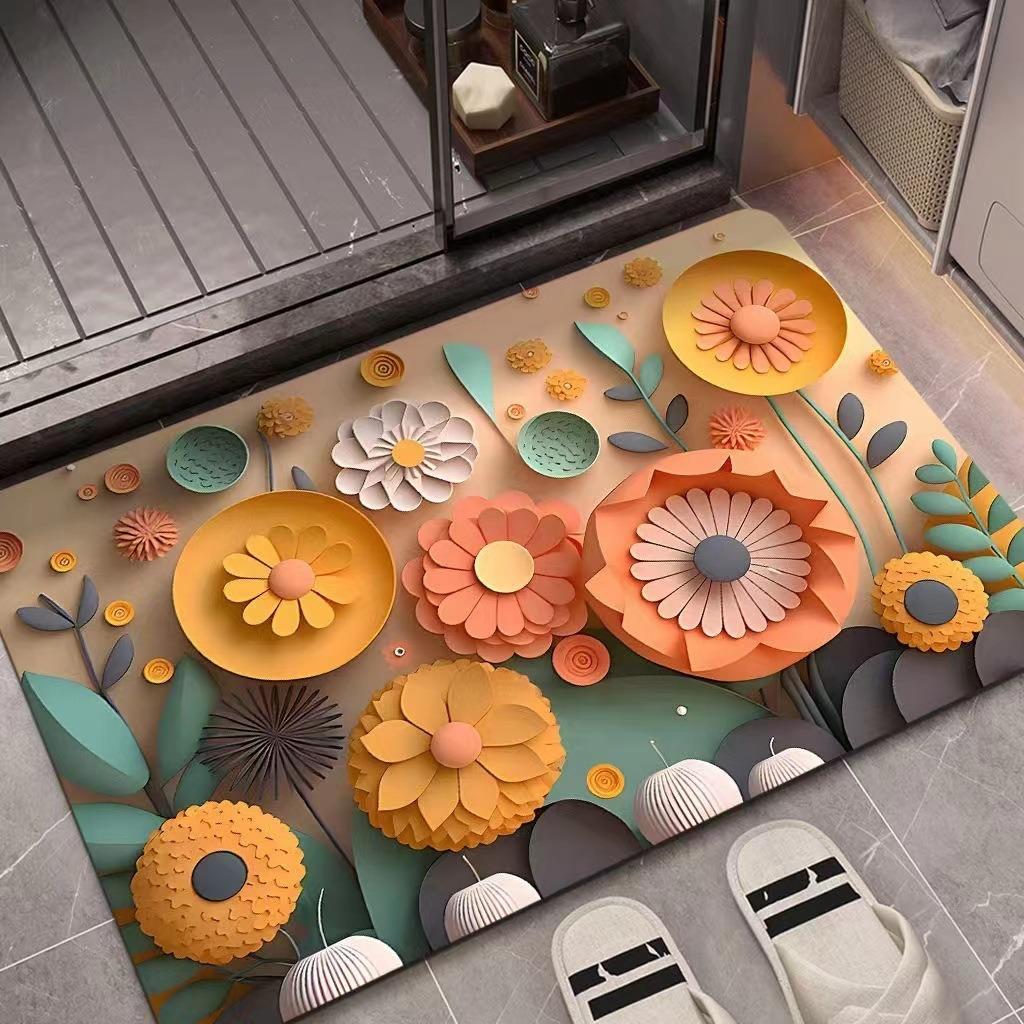 3D Oil Painting Diatomaceous Earth Absorbent Floor Mat Anti Slip Floor Mat Bathroom Door Quick Drying Bathroom Carpet Floor Mat