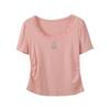 Fat mm bear embroidered lace pullover T summer new pinch pleated waist slim top 242549
