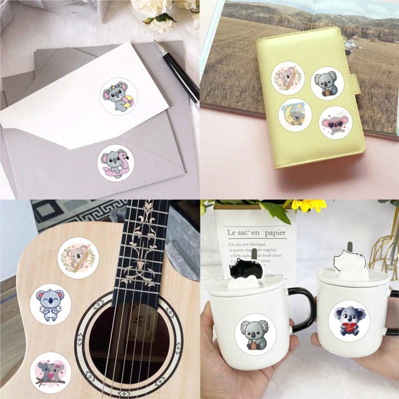 100-500Pcs Cute Koala Bear Stickers Sealing Animal Kids Sticker Decor Circle Seal Label Birthday Reward Gift Stationery Sticker