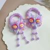 Flower Shaped Hair Ropes Pink Purple Elastic Rubber Bands Sweet Bead Pendant Tassel  For Girls