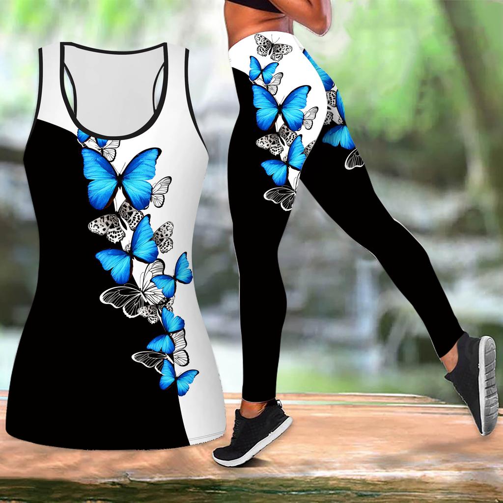 Звездный свет бабочка принт йога костюм для женщин модные леггинсы для тренировок фитнес спорт повседневный комплект для йоги спортивный костюм