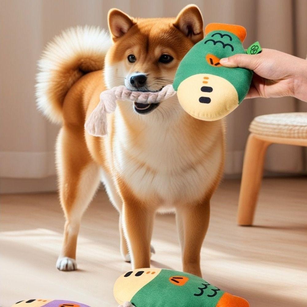 Мягкие плюшевые жевательные игрушки Мультяшная рыба Собачьи зубы Куклы Новые пищащие игрушки для щенка