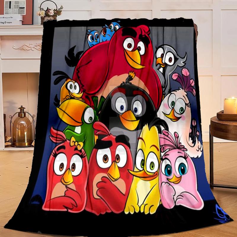 1PC Red Birds Characters Collage Flannel Blanket Gift, Suitable for Both Men And Women, Soft Ideal for Beds And Sofa, Birthday Or Christmas Gift