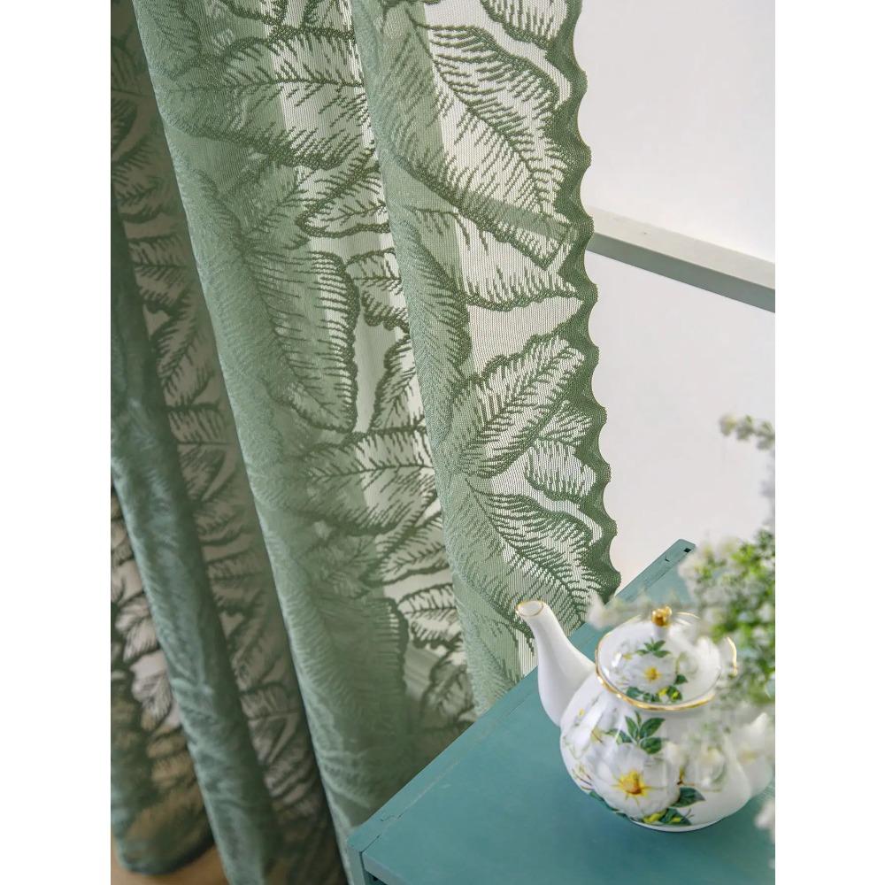 Зеленые большие перфорированные шторы-листья, прозрачные шторы для гостиной и спальни, деревенский стиль