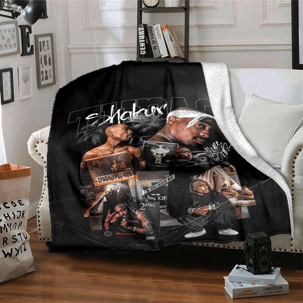 1 шт. Плед в стиле Hip Hop 2Pac, Мягкий, Легкий, Для всех сезонов, Многоцелевой плед для дивана, кровати, офиса и пикников, Французский стиль с культовыми обложками альбомов и цитатами