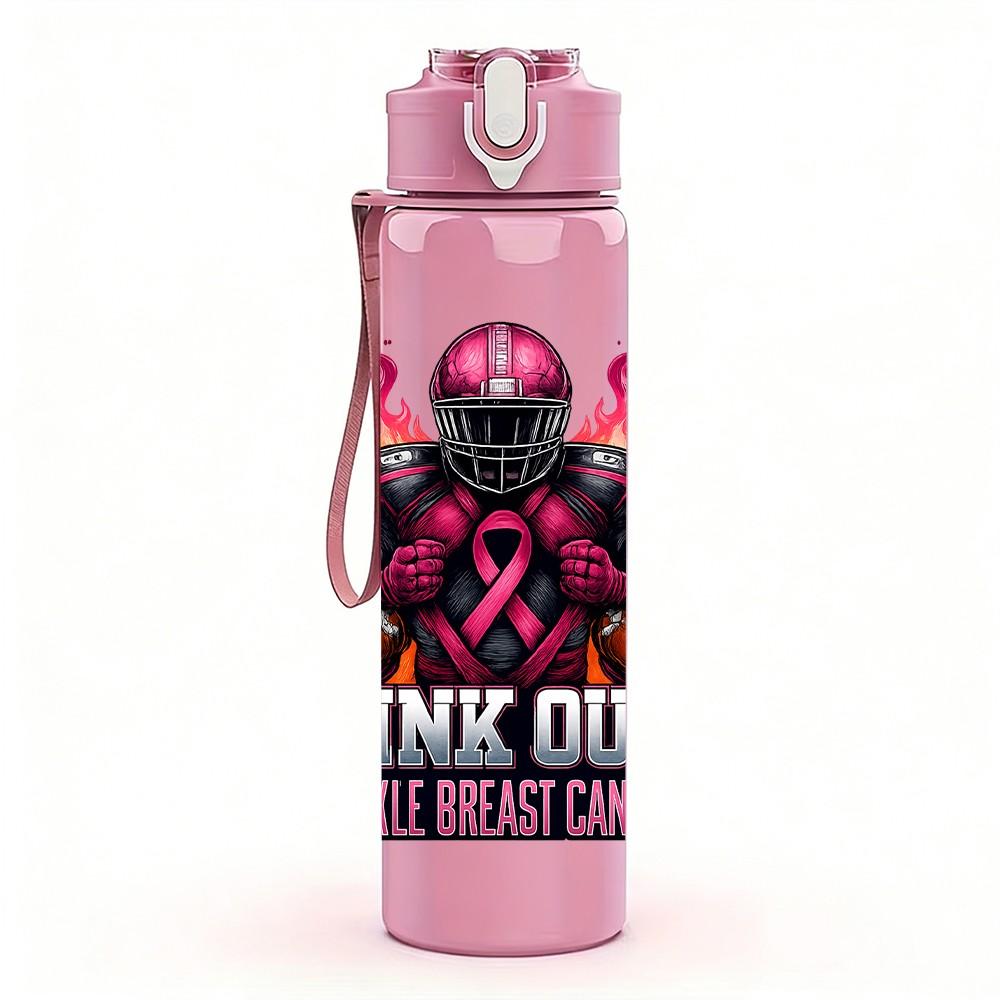 1PC Pink Out Breast Cancer Warrior 750ml Color Plastic Sports Water Bottle Leakproof Flip Straw Lid Suitable for Sports Office Home Use