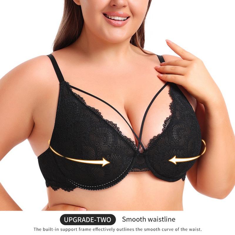 Большой размер Сексуальное кружевное нижнее белье на косточках Ультратонкий бюстгальтер