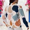 Women Plus Size Collared Neck Long Sleeve Button Front White Abstract Printed Shirt