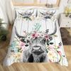 Highland Cow Bedding Set Polyester Bull Cattle Flowers Quilt Cover Western Wild Animal Duvet Cover Farmhouse Cow Bedspread Cover