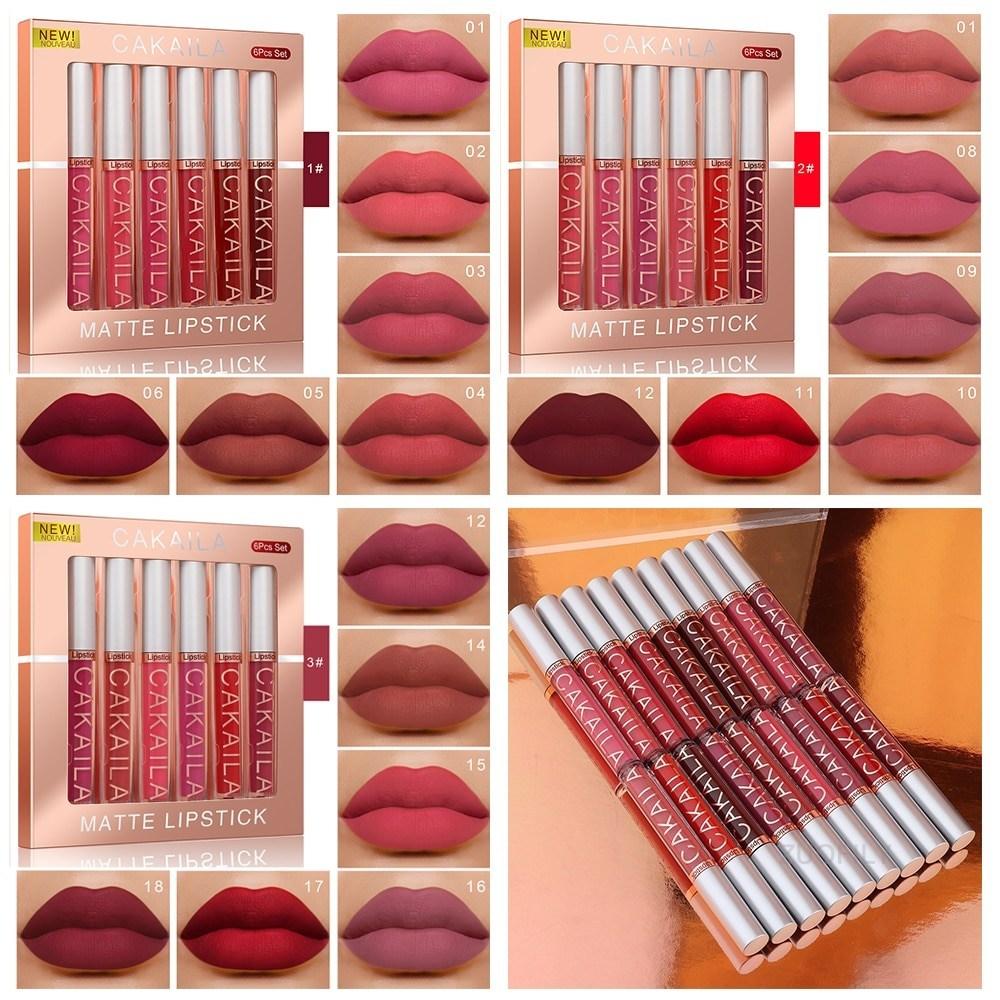 Палитра для губ Velvet Matte Lipstick Стойкий нелипкий жидкий блеск для губ, набор из 6 предметов, 6 шт. Зеленый цвет, 6 шт.