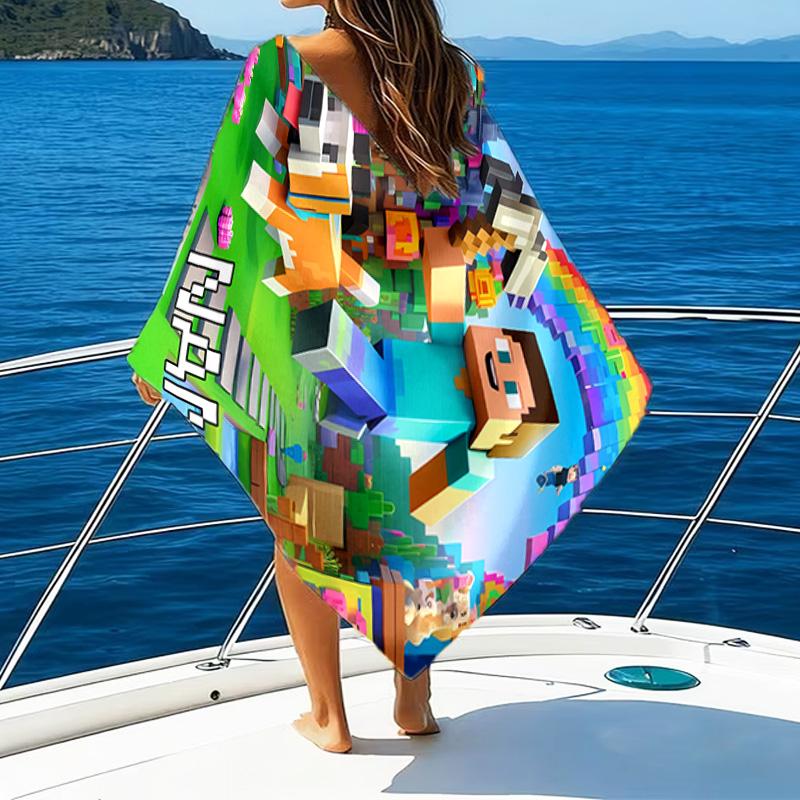 1pc Minecraft1 Beach Towel with Custom Name, Beach/Swimming/Bath/Picnic/Camping Towel, Suitable for Seaside Beaches