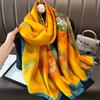 New Spring and Autumn Retro Floral Cranes Temperament Simulation Silk Large Long Scarf Sunscreen Outwear Shawl Female Silk Scarf