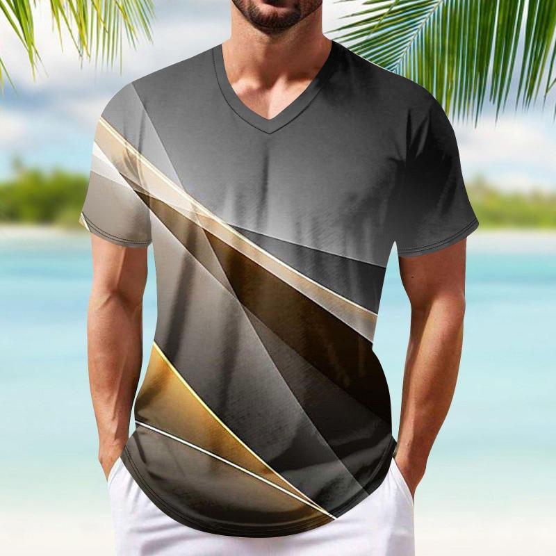 Summer Men's Popular T-shirt Printed V-neck Short Sleeved T-shirts